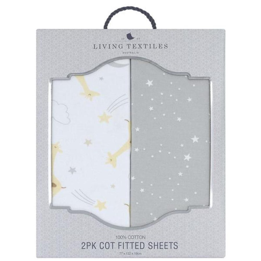 Shop Other Categories Living Textiles Bassinet & Cot Linen | Living Textiles 2-Pack Jersey Cot Fitted Sheet - Noah Noah/Stars