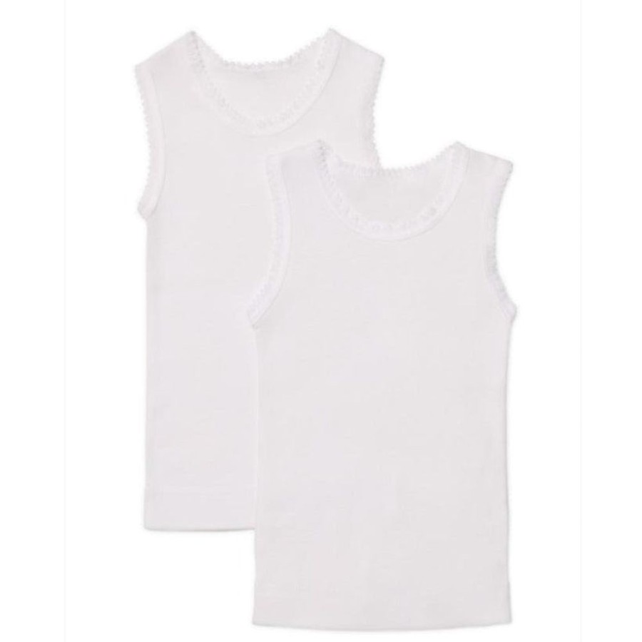 Shop Other Categories Marquise Baby Clothing & Gifts | Marquise 2 Pack Lace Trim Singlet 0 White