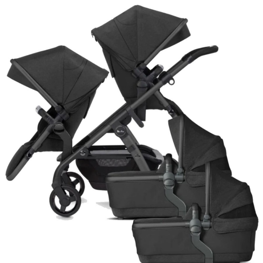 Prams & Strollers Silver Cross | Silver Cross Wave Twin Pram Package + Free Footmuff Valued At $299 - Pre Order February Onyx