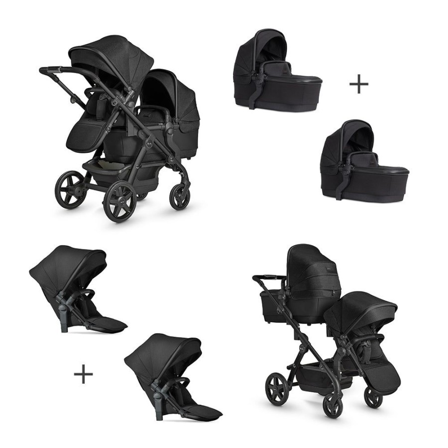 Prams & Strollers Silver Cross | Silver Cross Wave Twin Pram Package + Free Footmuff Valued At $299 - Pre Order February Onyx