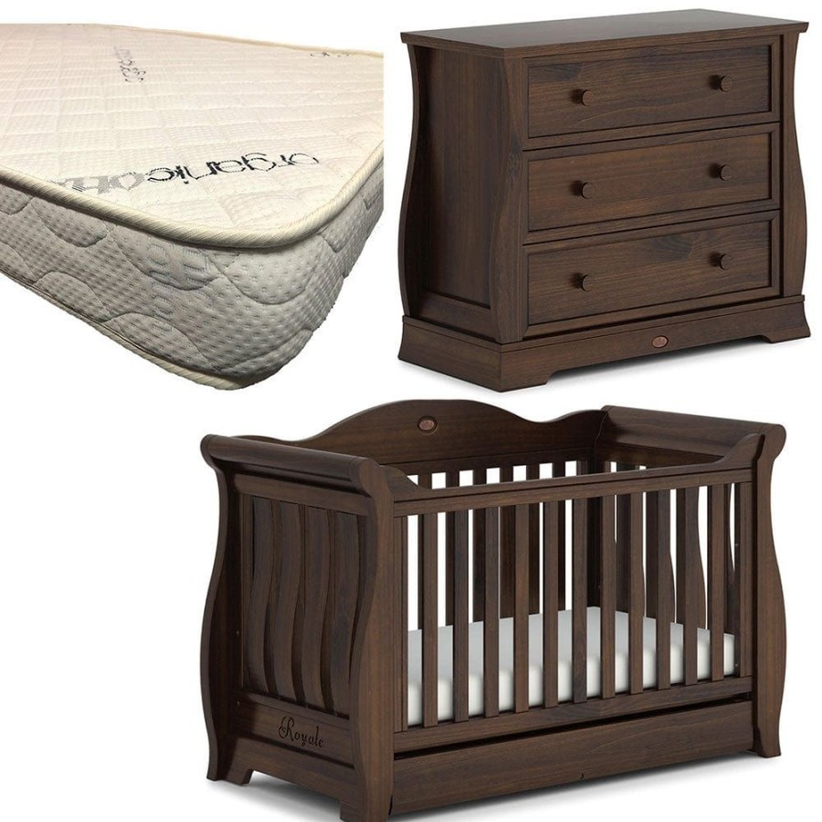 Nursery Furniture Boori | Boori Sleigh Royale Cot And Dresser + Micro Pocket Organic Mattress Coffee