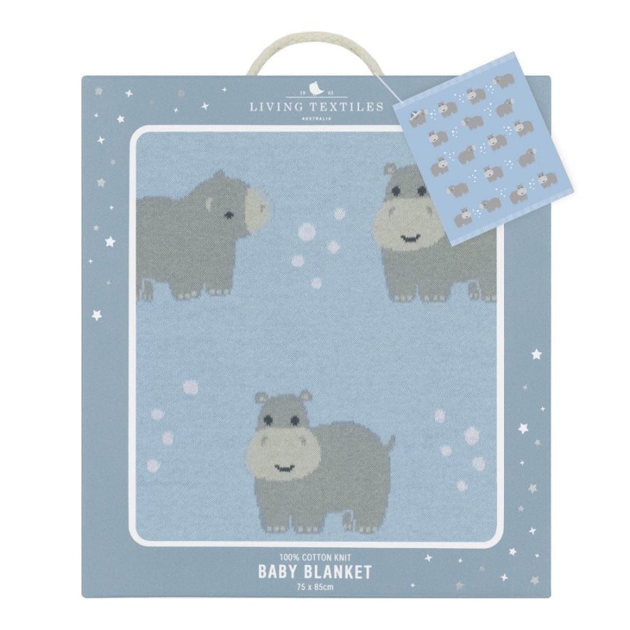 Shop Other Categories Living Textiles Bassinet & Cot Blankets | Living Textiles Whimsical Baby Blanket /Blue Hippo