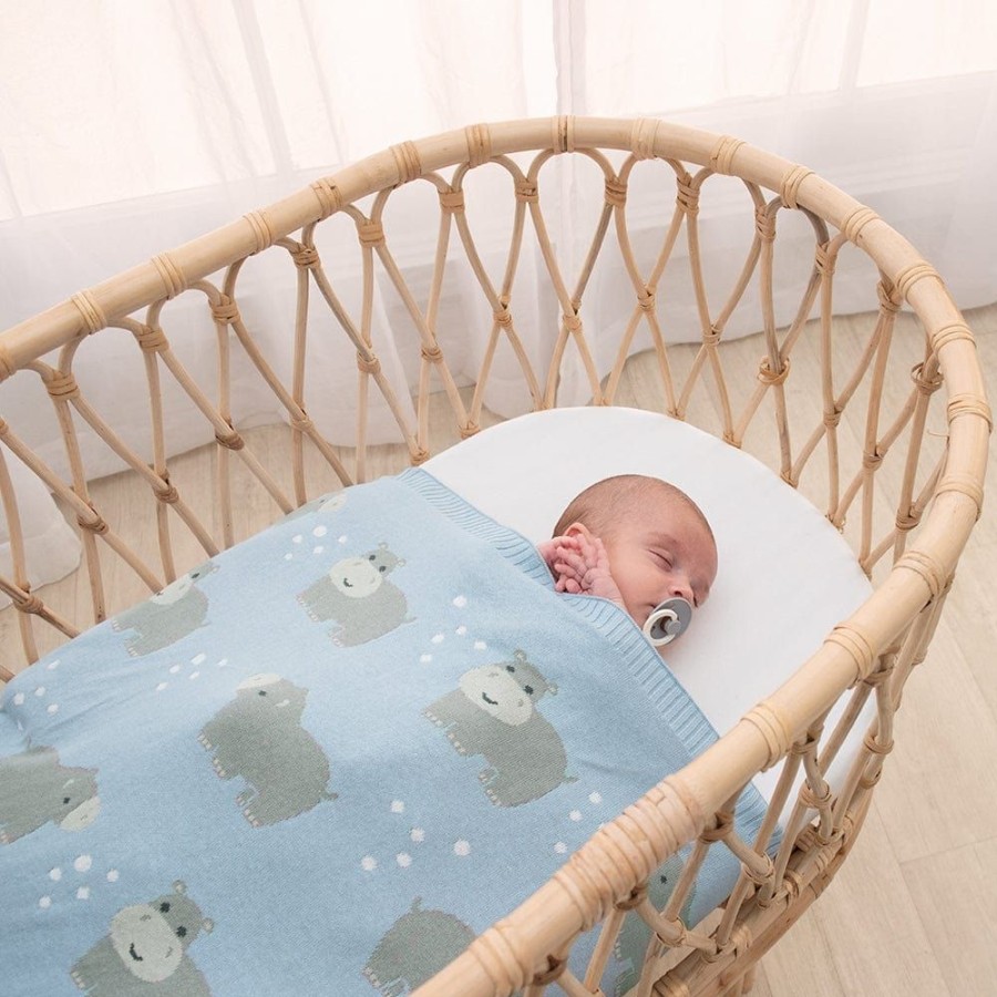 Shop Other Categories Living Textiles Bassinet & Cot Blankets | Living Textiles Whimsical Baby Blanket /Blue Hippo