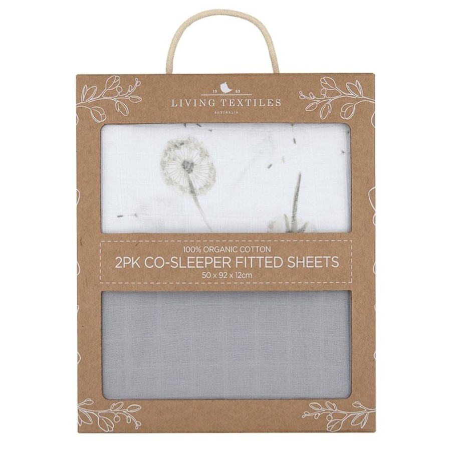 Shop Other Categories Living Textiles Bassinet & Cot Linen | Living Textiles 2-Pack Muslin Cradle/Co-Sleeper Fitted Sheet Dandelion/Grey