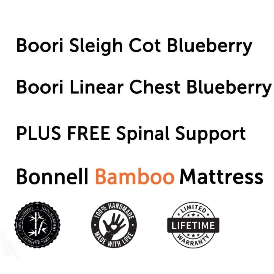 Nursery Furniture Boori | Boori Sleigh Elite Cot, Linear Chest Blueberry And Almond + Bonnell Bamboo Mattress Package Blueberrry