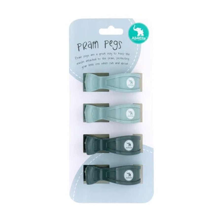 Prams & Strollers All4Ella Pram Clips & Hooks | All4Ella 4 Pack Pram Pegs Steel Blue/Charcoal