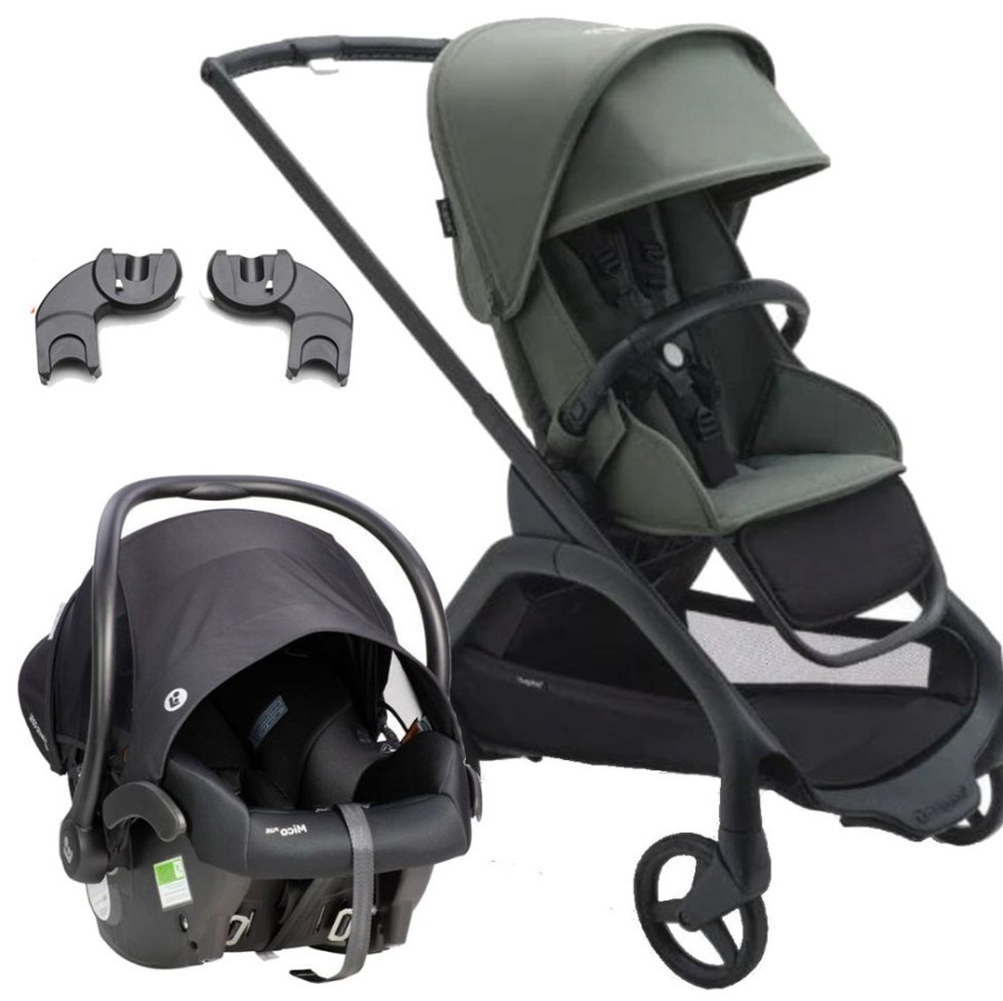 Prams & Strollers Bugaboo | Bugaboo Dragonfly Pram Forest Green & Maxi Cosi Mico Plus Isofix Capsule (Onyx) With Adapters Bundle Black/Forest Green