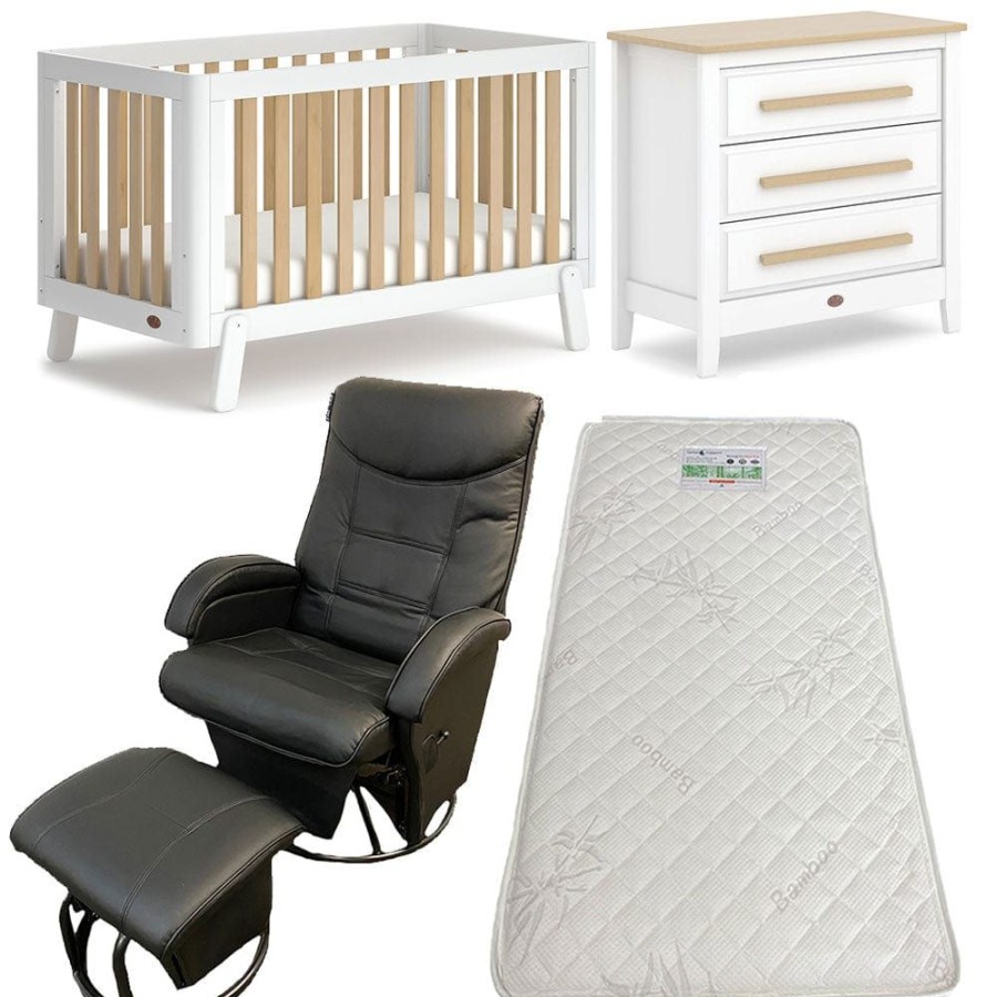 Nursery Furniture Boori | Boori Turin Cot And Linear Chest With Ambrosia Glider Chair + Bonnell Bamboo Mattress Barley/Almond