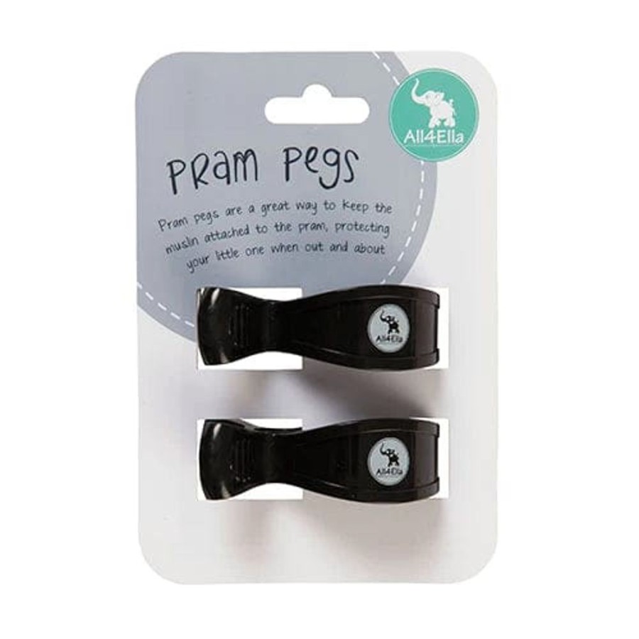 Prams & Strollers All4Ella Pram Clips & Hooks | All4Ella 2 Pack Pram Pegs Black