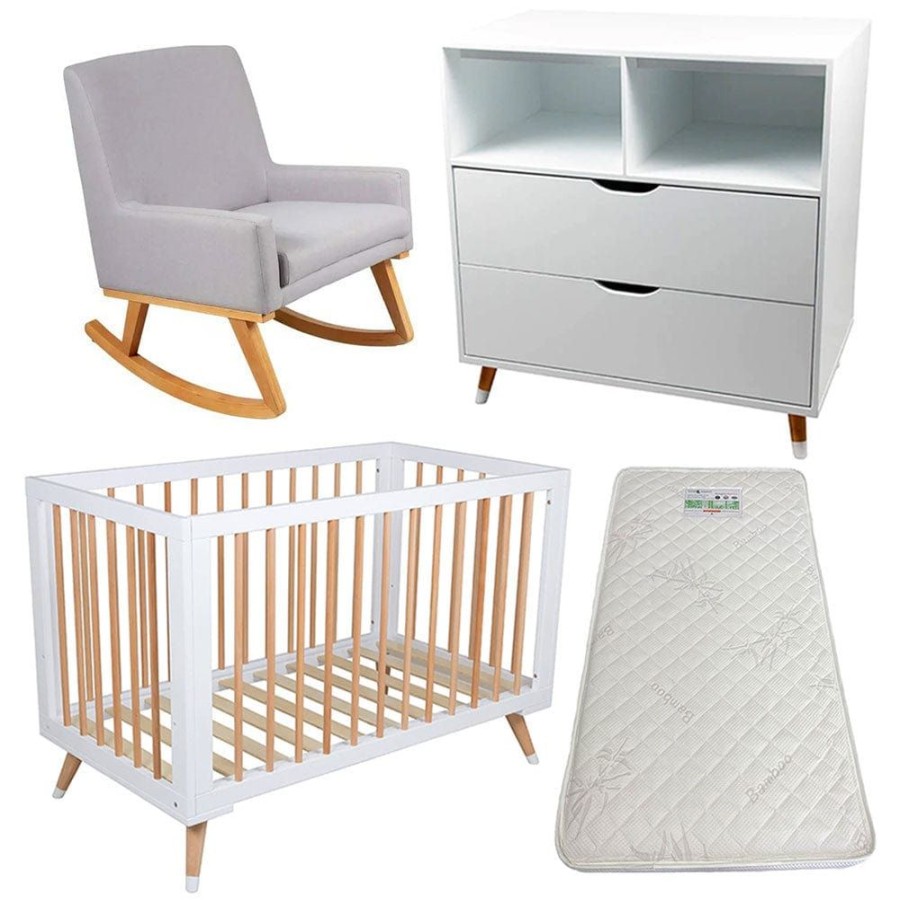 Nursery Furniture Bebe Care | Bebe Care Zuri Cot, Mattress, Chest Of Drawers & Osmo Nursery Rocking Chair Package