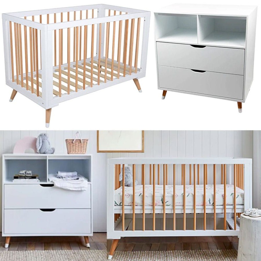 Nursery Furniture Bebe Care | Bebe Care Zuri Cot, Mattress, Chest Of Drawers & Osmo Nursery Rocking Chair Package