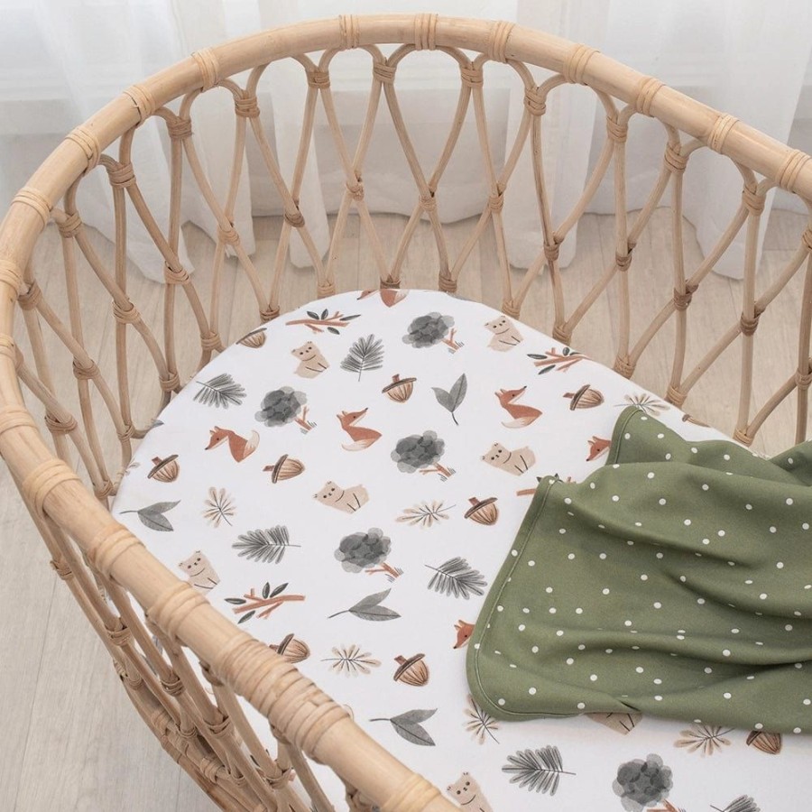 Shop Other Categories Living Textiles Bassinet & Cot Linen | Living Textiles 2-Pack Jersey Bassinet Fitted Sheet Forest Retreat/Olive Dots