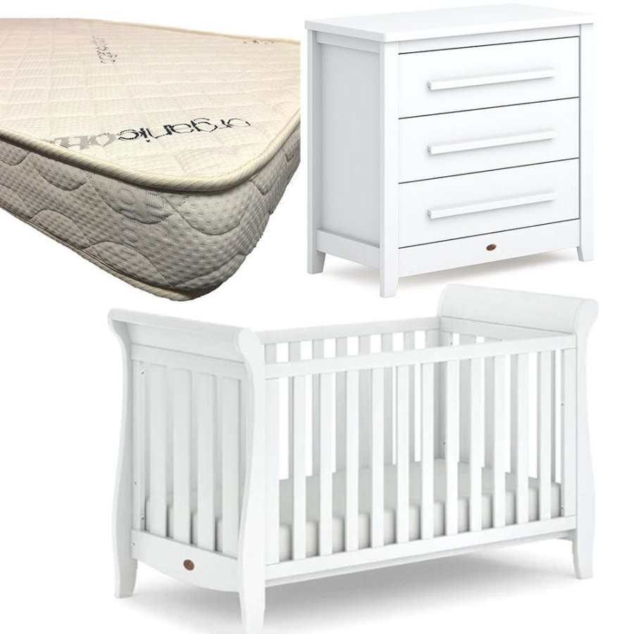 Nursery Furniture Boori | Boori Sleigh Elite Cot, Linear Chest And Almond + Bonnell Micro Pocket Organic Spring Mattress Package Barley