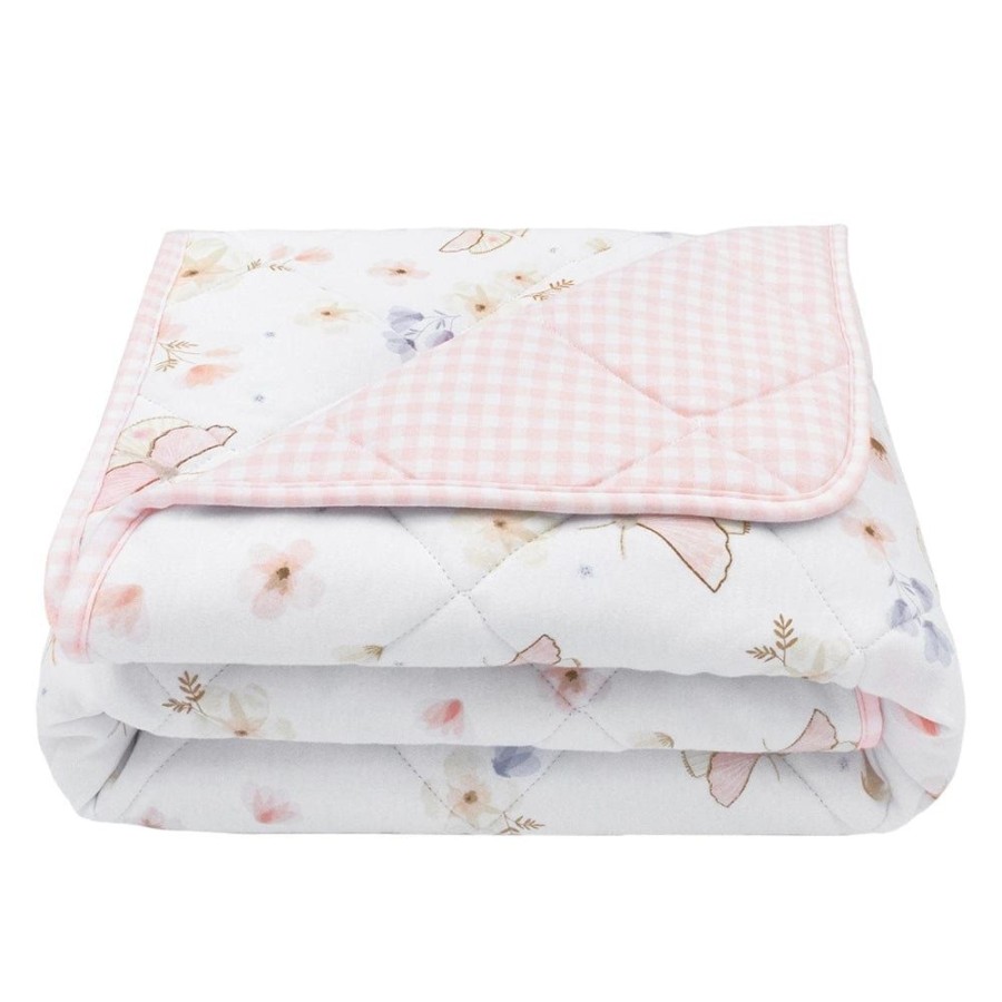 Shop Other Categories Living Textiles Bassinet & Cot Blankets | Living Textiles Reversable Jersey Cot Comforter Butterfly/Blush Gingham