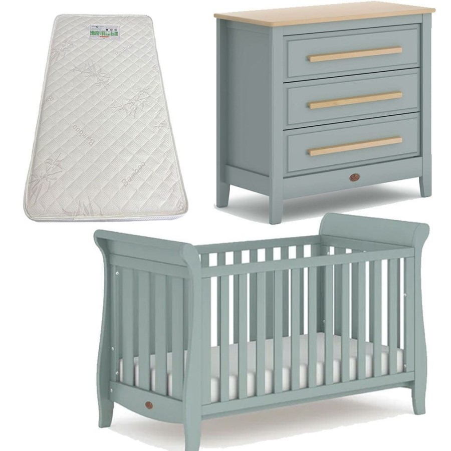 Nursery Furniture Boori | Boori Sleigh Elite Cot, Linear Chest Blueberry And Almond + Bonnell Bamboo Mattress Package Blueberrry