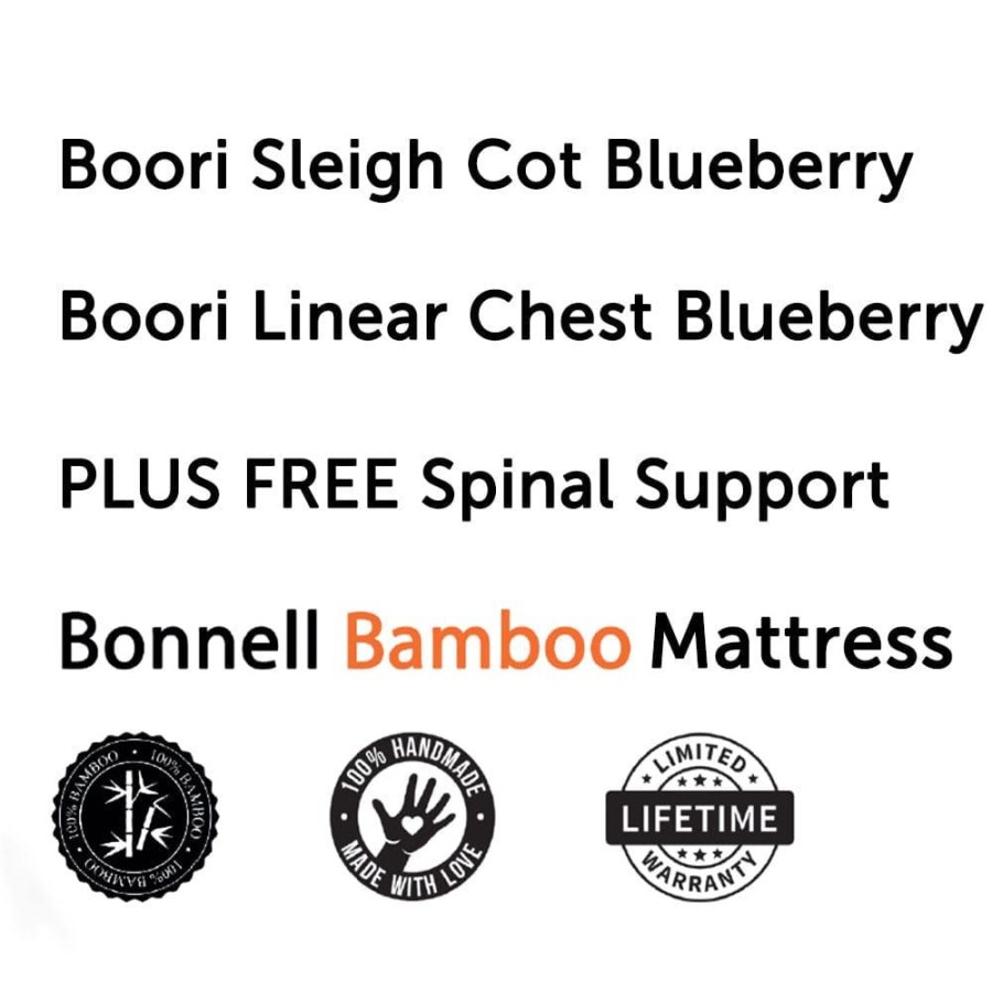 Nursery Furniture Boori | Boori Sleigh Elite Cot, Linear Chest Blueberry And Almond + Bonnell Bamboo Mattress Package Blueberrry