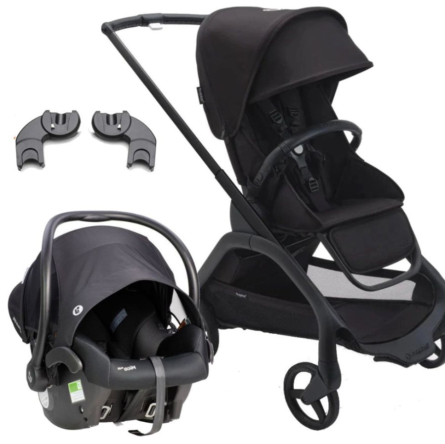 Prams & Strollers Bugaboo Pram & Car Seat Adapters | Bugaboo Dragonfly Pram Midnight Black & Maxi Cosi Mico Plus Isofix Capsule (Onyx) With Adapters Bundle