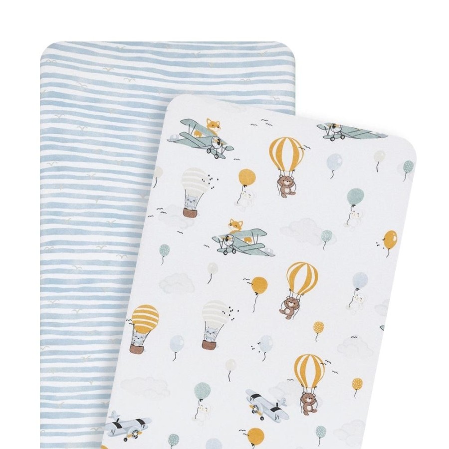 Shop Other Categories Living Textiles Bassinet & Cot Linen | Living Textiles 2-Pack Jersey Bassinet Fitted Sheet Up Up & Away/Stripes Up Up And Away/Stripes