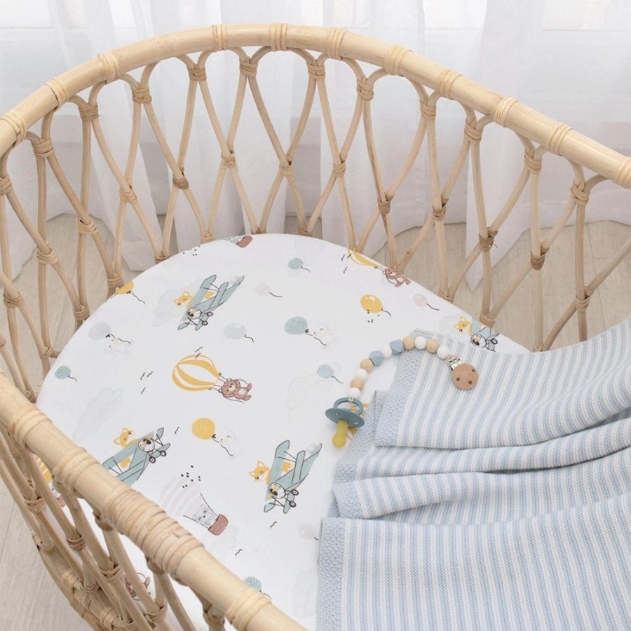 Shop Other Categories Living Textiles Bassinet & Cot Linen | Living Textiles 2-Pack Jersey Bassinet Fitted Sheet Up Up & Away/Stripes Up Up And Away/Stripes