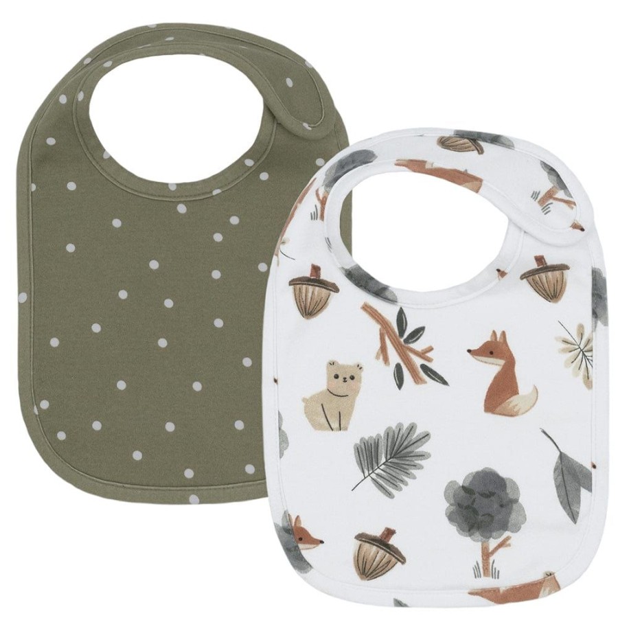 Shop Other Categories Living Textiles Feeding Accessories | Living Textiles 2-Pack Bibs Forest Retreat/Olive Dots