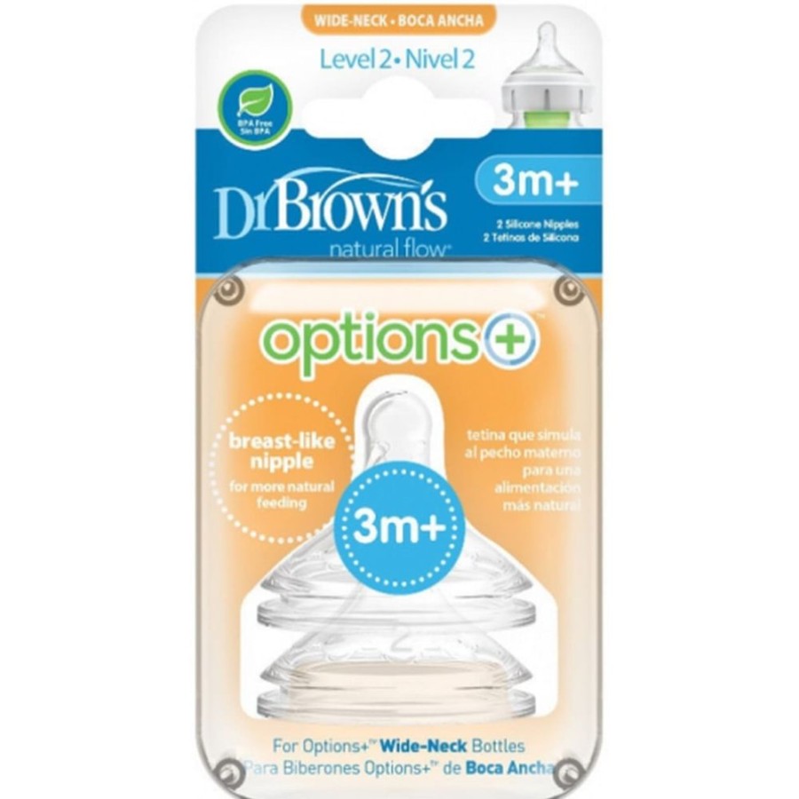 Shop Other Categories Dr Browns Newborn Feeding | Dr Browns Options+ Wide Neck 3 Months+ Teat 2 Pack