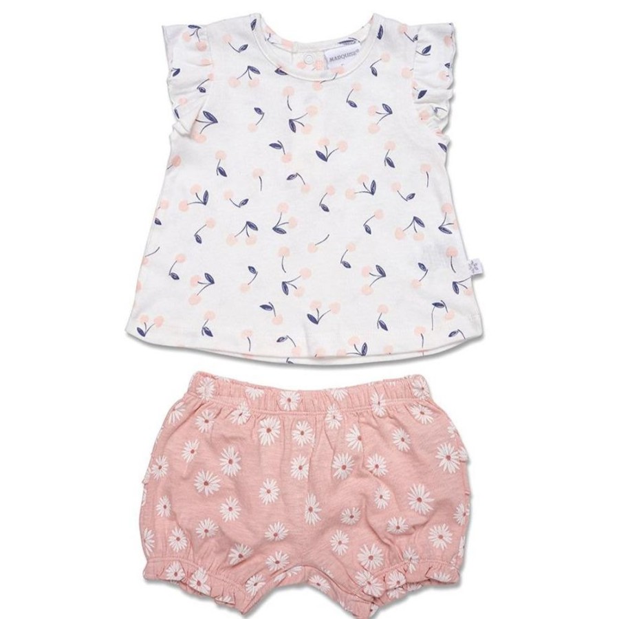 Shop Other Categories Marquise Baby Clothing & Gifts | Marquise Frilled Sleeve Jersey Top And Frilled Slub Jersey Shorts 00 Cherry