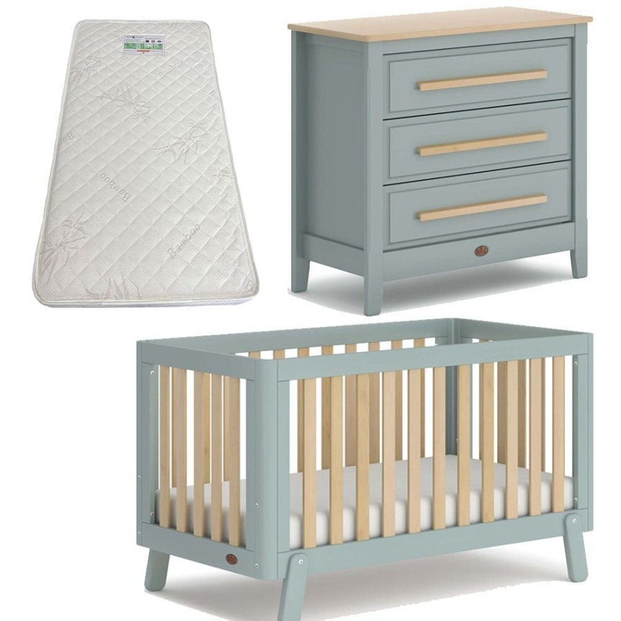 Nursery Furniture Boori | Boori Turin (Fullsize) Cot And Linear Chest Package Blueberry And Almond + Bonnell Bamboo Mattress Blueberry/Almond