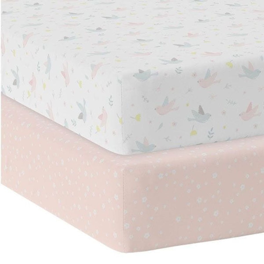 Shop Other Categories Living Textiles Bassinet & Cot Linen | Living Textiles 2-Pack Jersey Cot Fitted Sheet - Ava Ava/Blush Floral