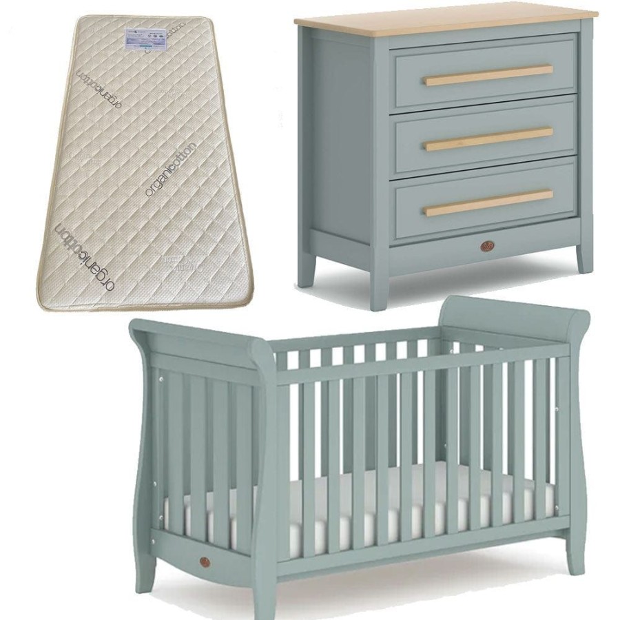 Nursery Furniture Boori | Boori Sleigh Elite Cot, Linear Chest Blueberry And Almond + Bonnell Organic Inner Spring Mattress Package Blueberrry