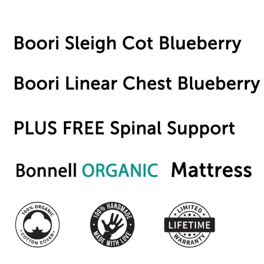 Nursery Furniture Boori | Boori Sleigh Elite Cot, Linear Chest Blueberry And Almond + Bonnell Organic Inner Spring Mattress Package Blueberrry