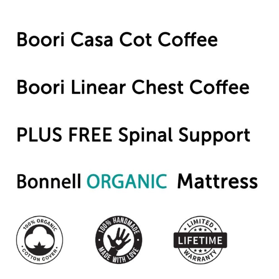 Nursery Furniture Boori | Boori Casa Cot And Linear Chest + Bonnell Organic Mattress Coffee