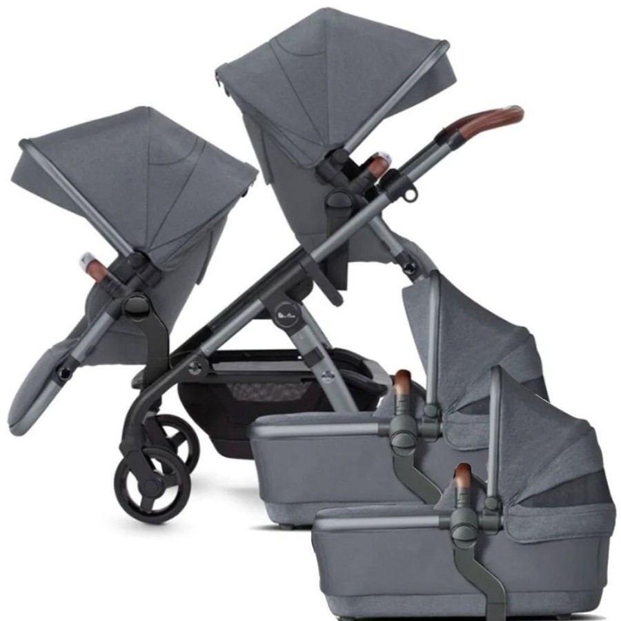 Prams & Strollers Silver Cross | Silver Cross Wave Twin Pram Package + Free Footmuff Valued At $299 Lunar