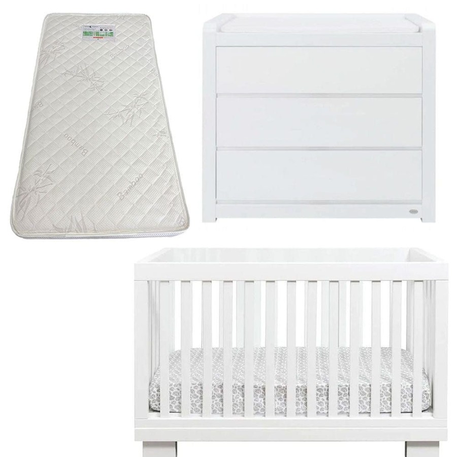 Nursery Furniture Cocoon | Cocoon Aston Cot And Dresser + Bonnell Organic Mattress White