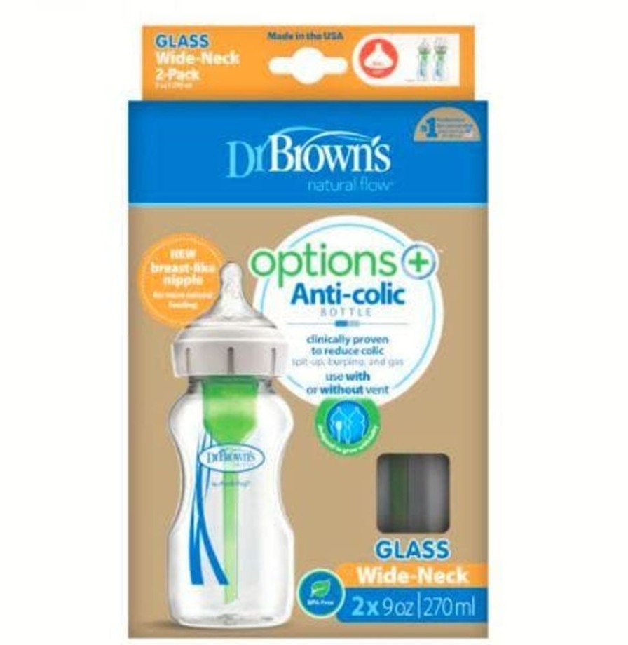 Shop Other Categories Dr Browns Newborn Feeding | Dr Browns 270Ml Glass Feeding Bottle Wide Neck 2 Pack