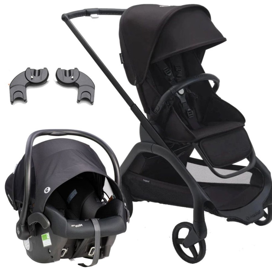 Prams & Strollers Bugaboo | Bugaboo Dragonfly Pram Midnight Black & Maxi Cosi Mico Plus Isofix Capsule (Onyx) With Adapters Bundle