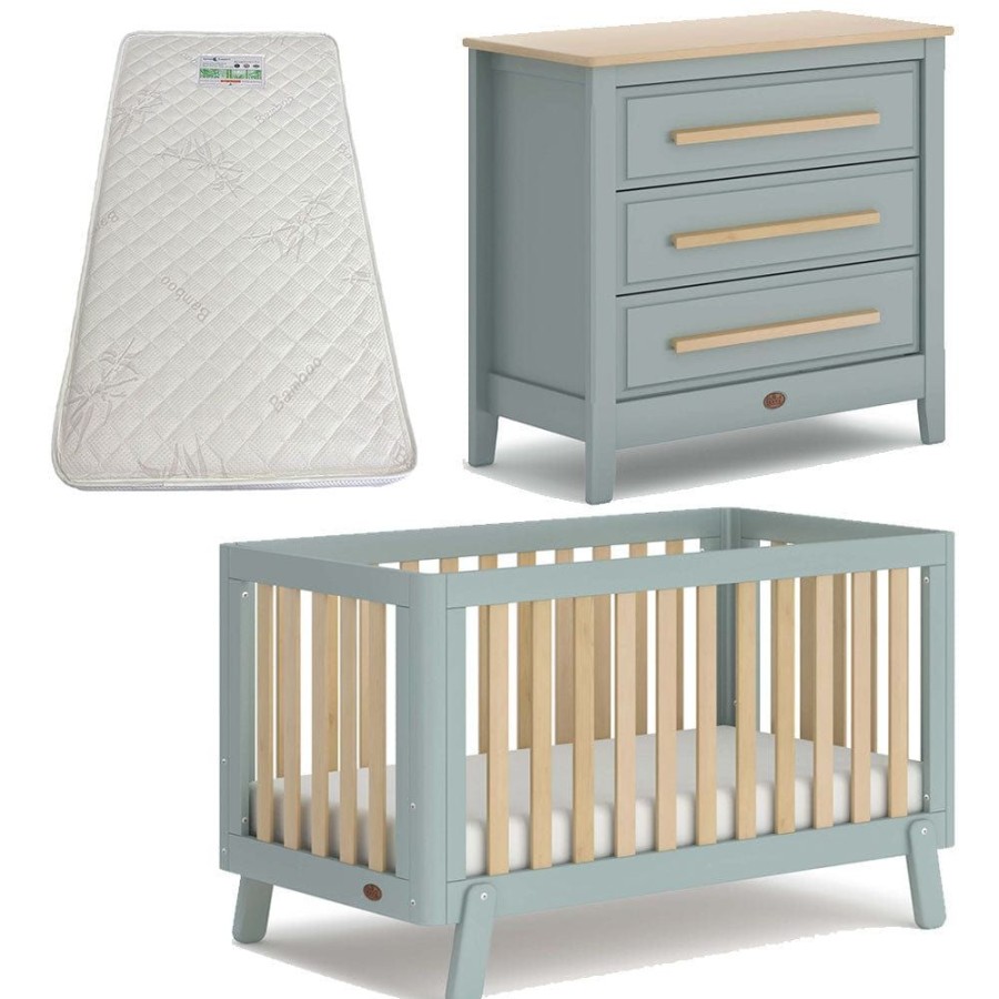 Nursery Furniture Boori | Boori Turin (Fullsize) Cot And Linear Chest Package Blueberry And Almond + Bonnell Bamboo Mattress Blueberry/Almond