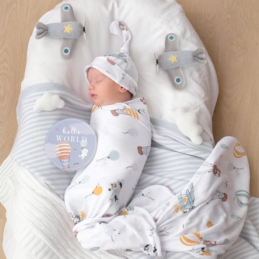 Shop Other Categories Living Textiles Swaddles & Baby Wraps | Living Textiles Newborn Gift Set - Up Up & Away Up Up And Away/Stripes