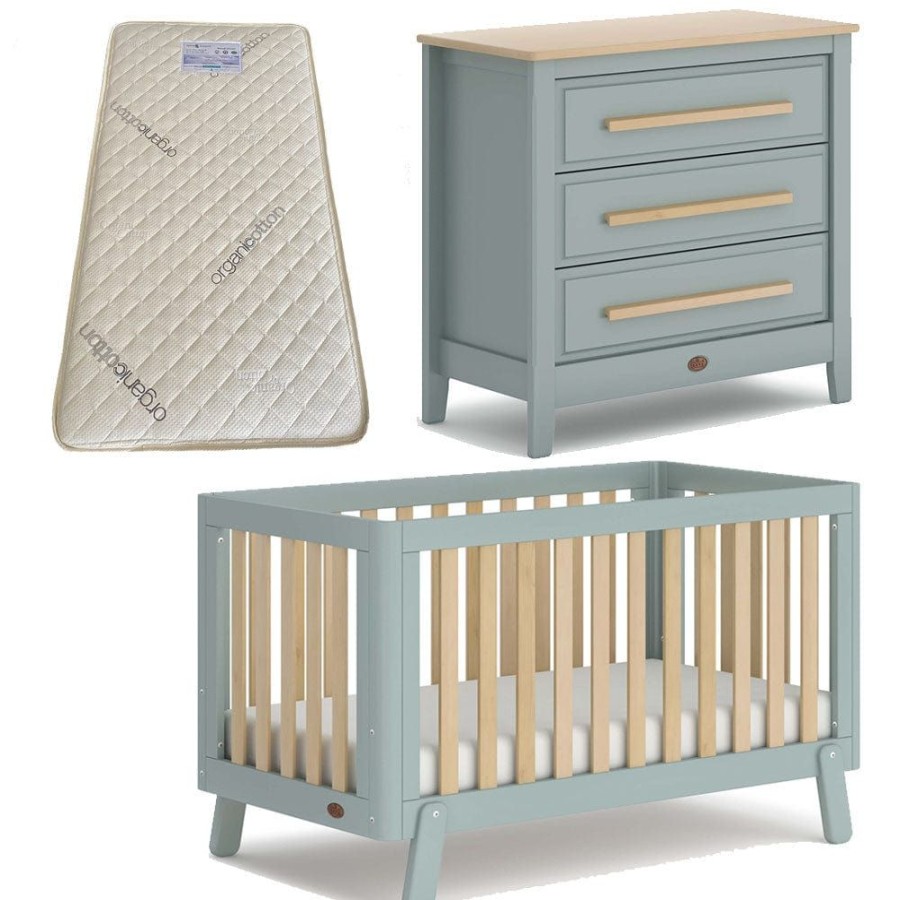 Nursery Furniture Boori | Boori Turin (Fullsize) Cot And Linear Chest Package Blueberry And Almond + Bonnell Organic Mattress Blueberry/Almond