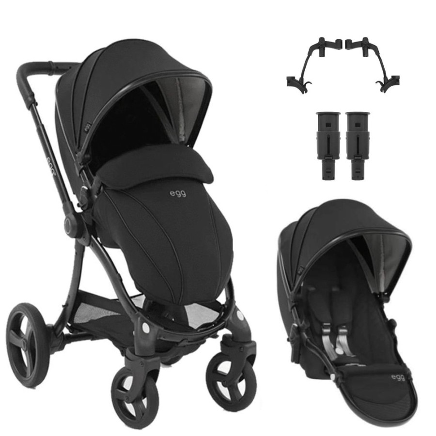 Prams & Strollers Babystyle Egg | Egg 2 Stroller With Tandem 2Nd Seat + Tandem Adapter + Height Increaser ( ) Just Black