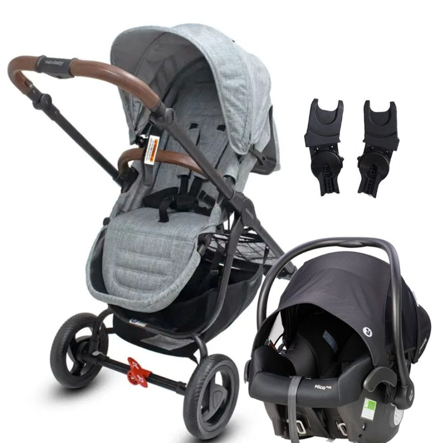 Prams & Strollers Valco Baby | Valco Baby Trend Ultra ( ) With Mico Plus Isofix Capsule (Onyx) + Maxi Cosi Adaptor Grey Marle