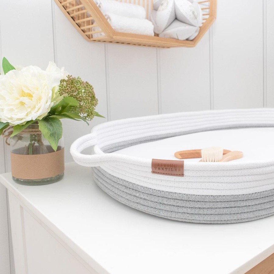 Nursery Furniture Living Textiles | Living Textiles Cotton Rope Change Basket With Mattress & Cover Grey