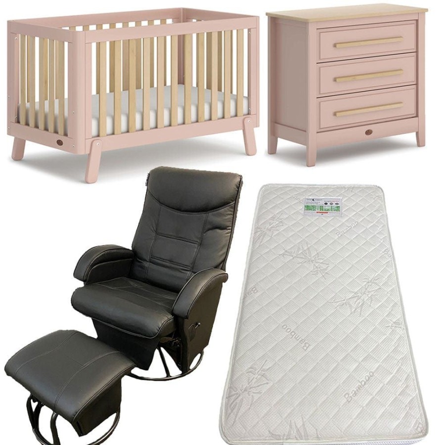 Nursery Furniture Boori | Boori Turin Cot And Linear Chest Cherry With Ambrosia Glider + Bonnell Bamboo Mattress Cherry/Almond