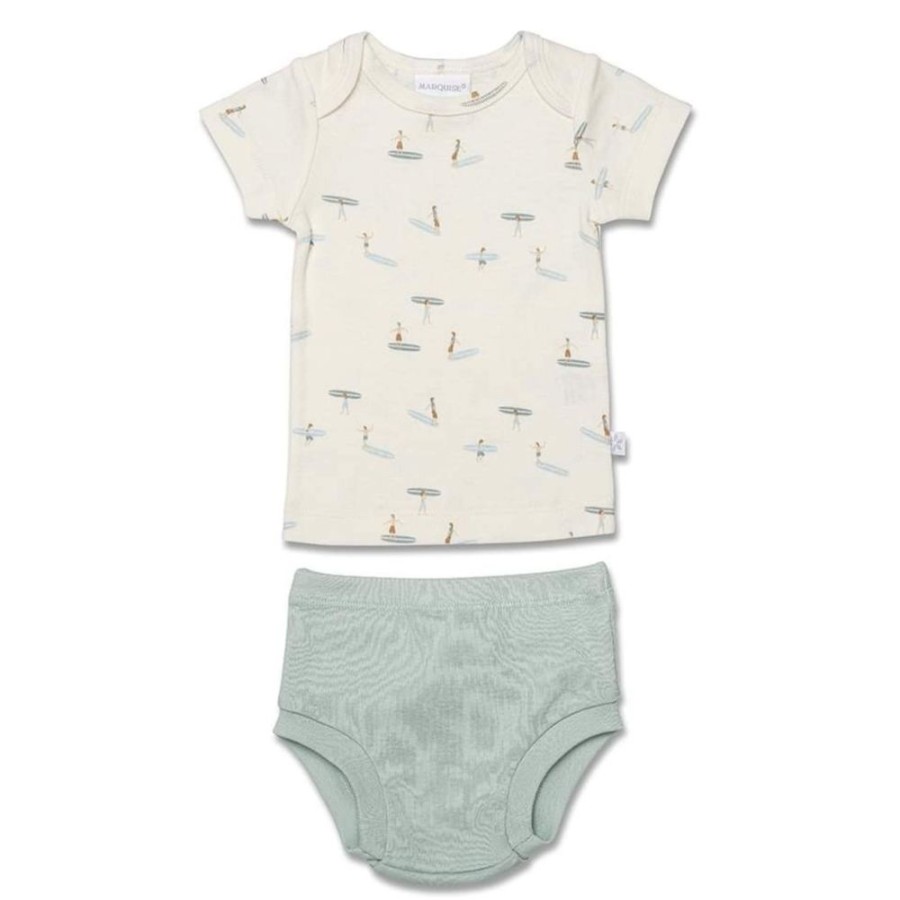 Shop Other Categories Marquise Baby Clothing & Gifts | Marquise Short Sleeve T-Shirt And Nappy Cover Print 0000 Surf