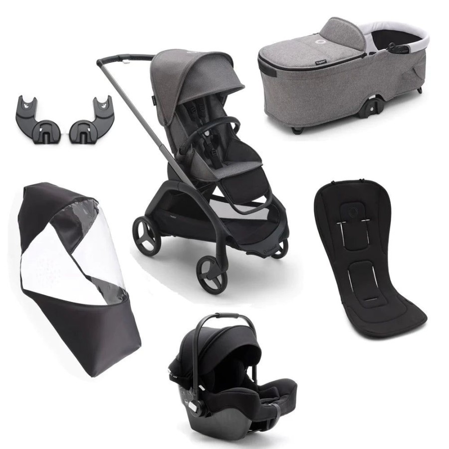 Prams & Strollers Bugaboo | Bugaboo Dragonfly Ultimate Newborn Pram Bundle Grey Melange