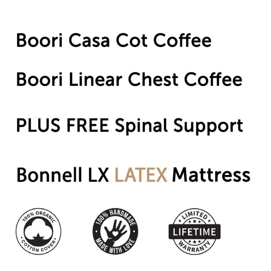 Nursery Furniture Boori | Boori Casa Cot And Linear Chest + Bonnell Organic Latex Mattress Coffee