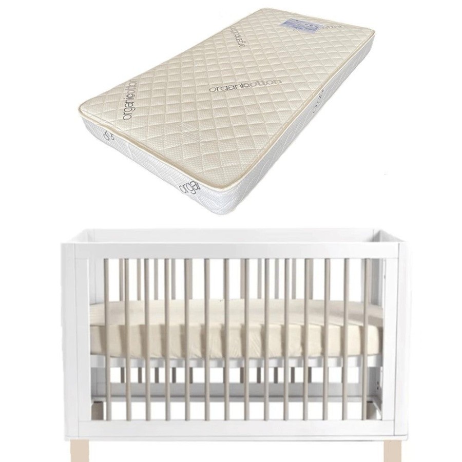 Nursery Furniture Cocoon | Cocoon Allure Cot With Bonnell Organic Latex Mattress White/Natural Wash