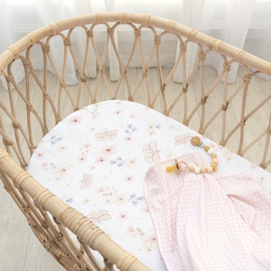 Shop Other Categories Living Textiles Bassinet & Cot Linen | Living Textiles 2-Pack Jersey Bassinet Fitted Sheet Butterfly/Blush Gingham