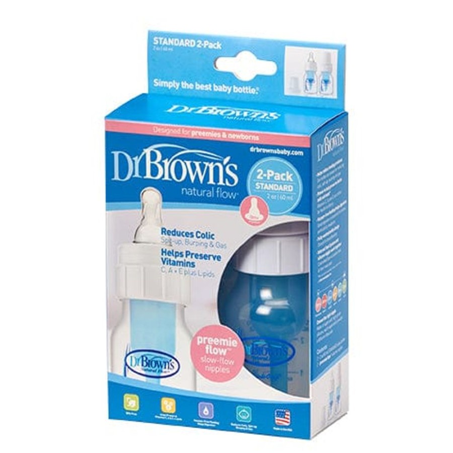 Shop Other Categories Dr Browns Newborn Feeding | Dr Browns Narrow Neck 60Ml Feeding Bottles With Premie Teat 2 Pack