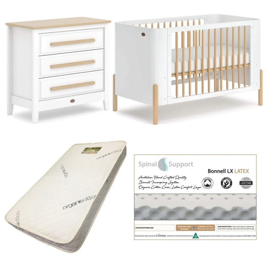 Nursery Furniture Boori | Boori Nova Cot (Barley And Beech) And Linear Chest (Barley And Almond) Package + Bonnell Organic Latex Mattress Barley/Beech