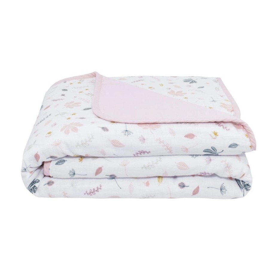 Shop Other Categories Living Textiles Bassinet & Cot Blankets | Living Textiles Muslin Pram Blanket Botanical/Blush